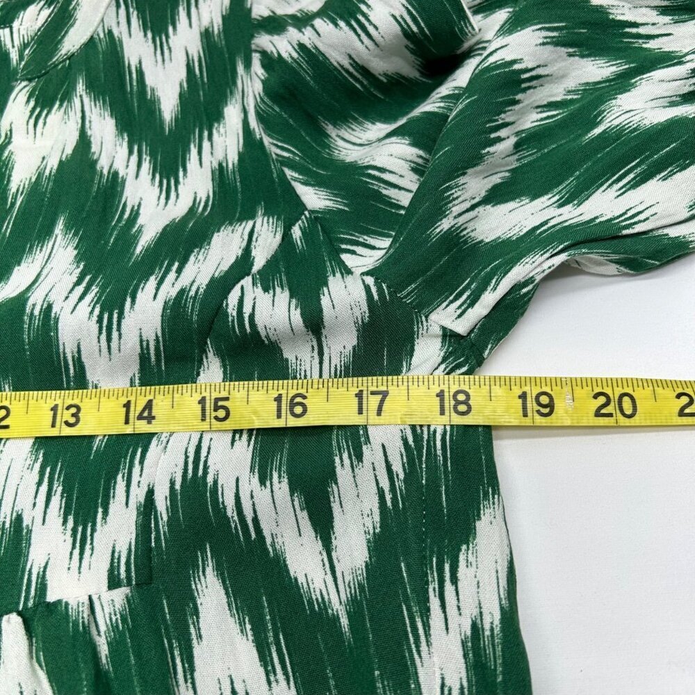 Pomander Place Ikat Kenzo Dress XS Green White Chevron Print Tiered V-Neck Ruffl - Picture 12 of 15